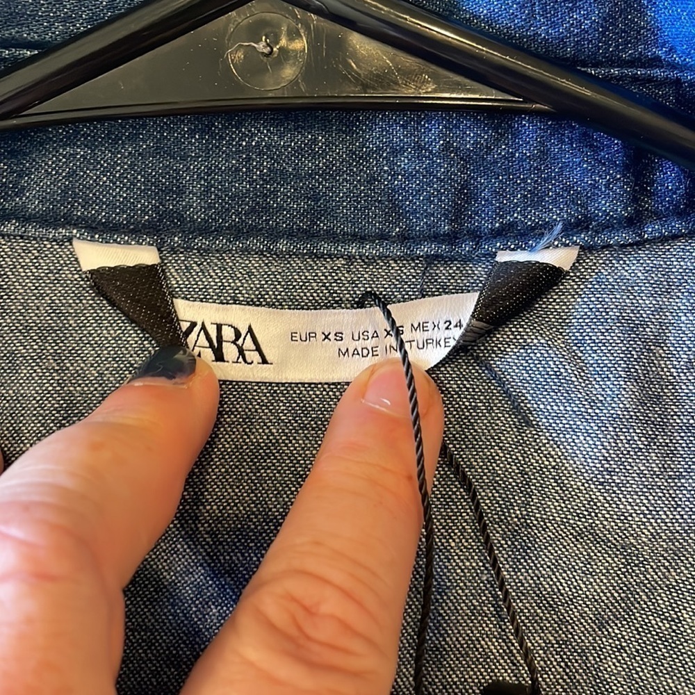 Zara XS DOUBLE BREASTED DENIM JACKET DRESS PUFF SLEEVE DRESS - Picture 3 of 7